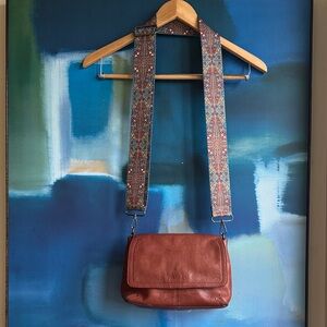 American Leather Co. Brown Leather Bag With Colorful Strap